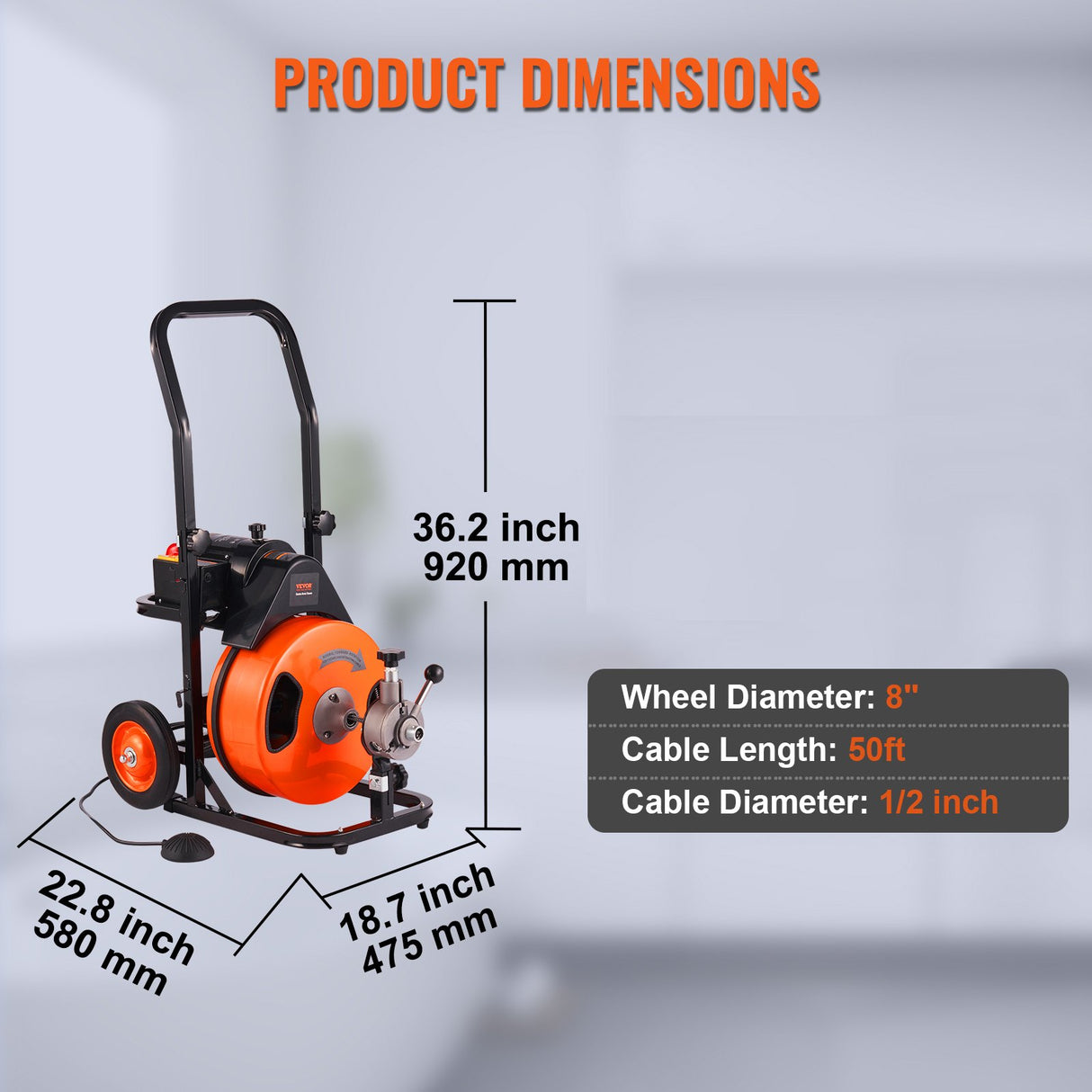 VEVOR Drain Cleaning Machine 50 FT x 1/2 Inch, Sewer Snake Machine Auto Feed, Drain Auger Cleaner with 4 Cutter & Air-Activated Foot Switch for 1" to