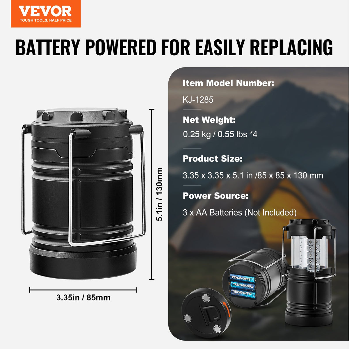 LED Camping Lanterns Collapsible Battery Powered Flashlights Set of 4