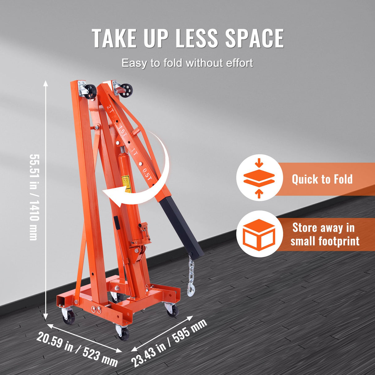VEVOR Hydraulic Engine Hoist with Lever, 2000KG Heavy-duty Cherry Picker Shop Crane, Foldable Engine Crane and Engine Hoist leveler for Auto Repair,