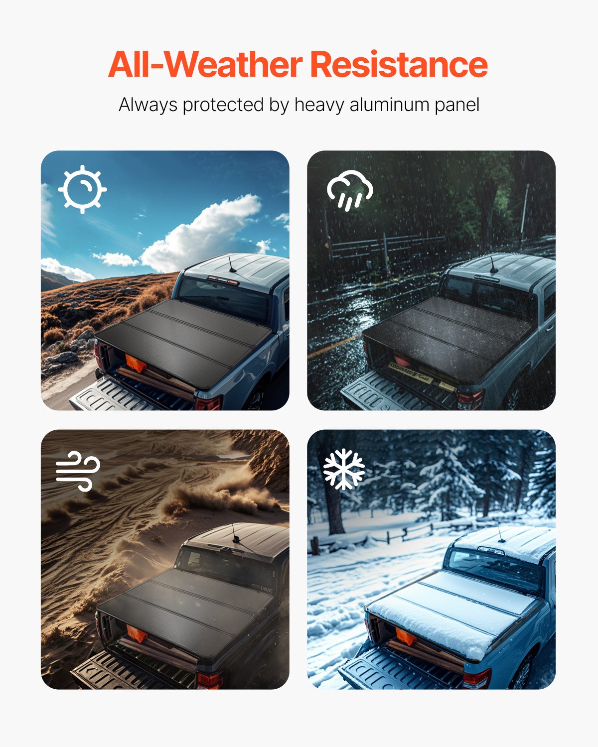 VEVOR Tri-Fold Truck Bed Tonneau Cover, Compatible with 2015-2024 Ford F-150, 2004 mm Bed, Only Fit 2004 x 1656 mm Inside Bed, 181.4 kg Load Capacity with Built-in LED Light, Quick Folding, Black