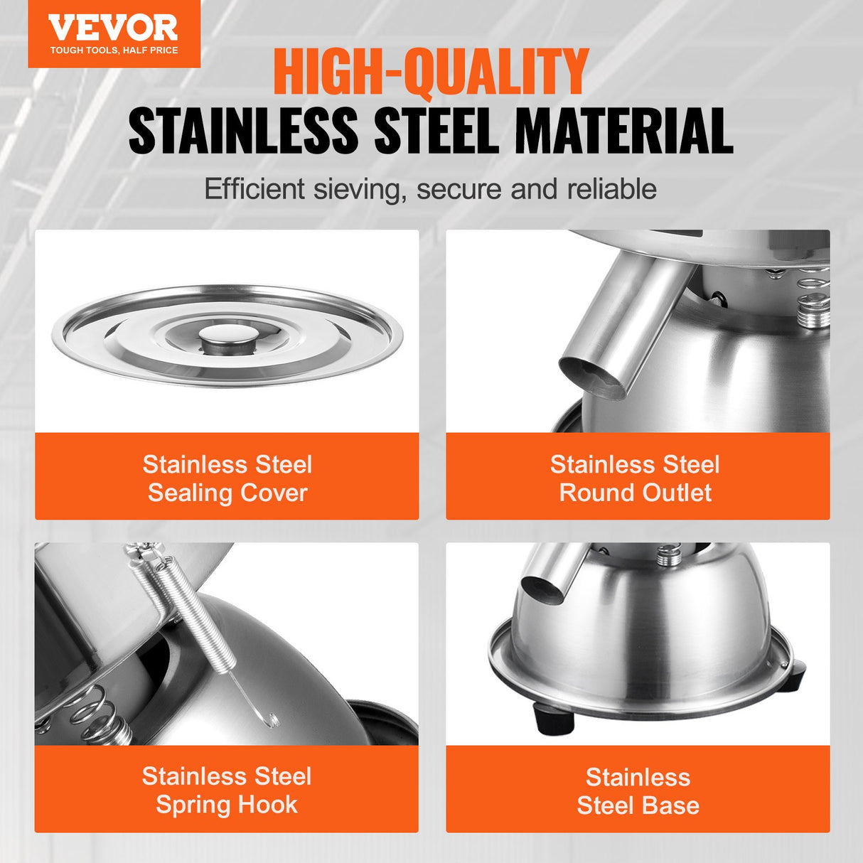 Automatic Electric Vibrating Sieve, Stainless Steel Sifter Shaker Machine with 40+60 Mesh, 45W Automatic Powder Sifter Machine Countertop, Electric Sieve Shaker for Flour Powers, Mungbean, Rice