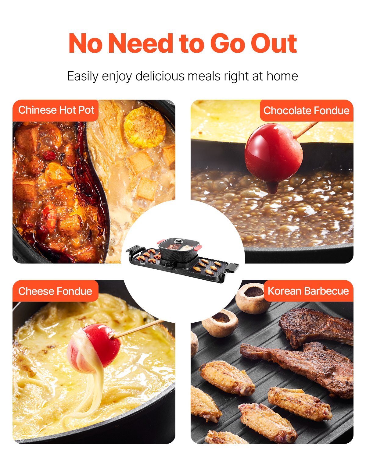 VEVOR Hot Pot with Grill 2300W 2-in-1 Electric Smokeless BBQ with Removable Pot