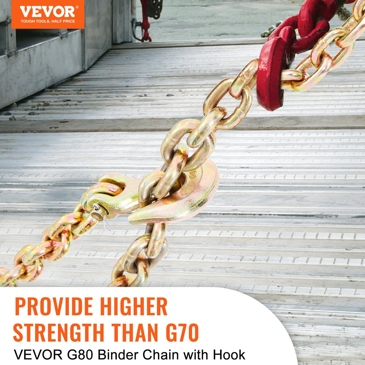Transport Binder Chain, 2222 kg Working Load Limit, 5/16''x20' G80 Tow Chain Tie Down with Grab Hooks, DOT Certified, Galvanized Coating Manganese Steel for Dock Factory Construction Site, 2Pack