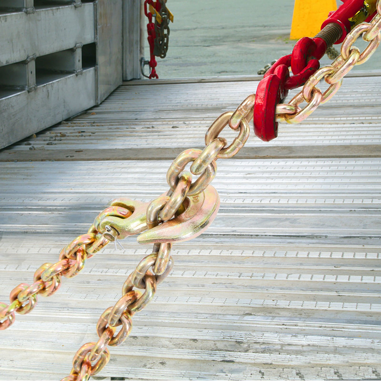 Transport Binder Chain, 2222 kg Working Load Limit, 5/16''x20' G80 Tow Chain Tie Down with Grab Hooks, DOT Certified, Galvanized Coating Manganese Steel for Dock Factory Construction Site, 2Pack