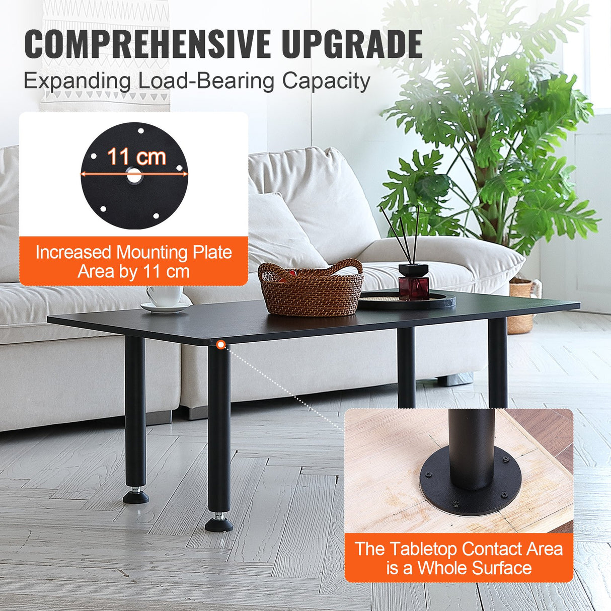 406.4MM Adjustable Desk Legs, Reinforced Steel Office Table Furniture legs Set of 4 for DIY, 1200 lbs Load Capacity Heavy Duty Desk Legs, Quick Instalation Legs with Adjustable Foot Cup Black