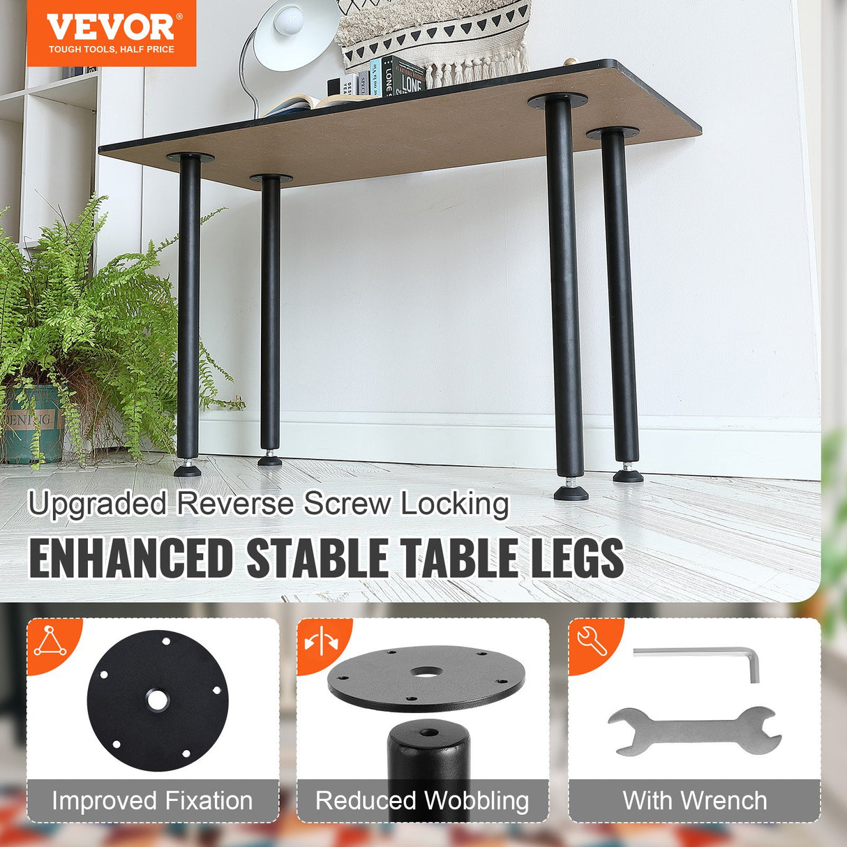 VEVOR 711.2MM Adjustable Desk Legs, Reinforced Steel Office Table Furniture legs Set of 4 for DIY, 544.3KG Load Capacity Heavy Duty Desk Legs, Quick