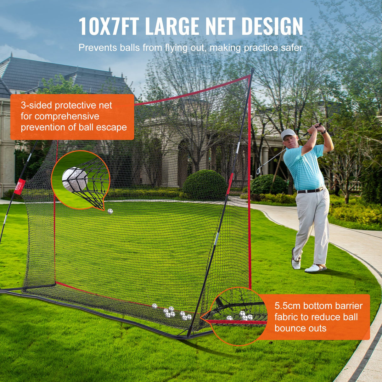 VEVOR Golf Practice Hitting Net, Huge 10.8x7ft Golf Net, Personal Driving Range for Indoor Outdoor Use, Portable Home Golf Aid Net with Solid