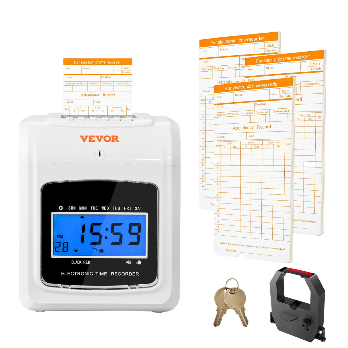 VEVOR Punch Time Clock, Time Tracker Machine for Employees of Small Business, 6 Punches per Day, Time Clock Punch Machine Includes 102 Time Cards, 1
