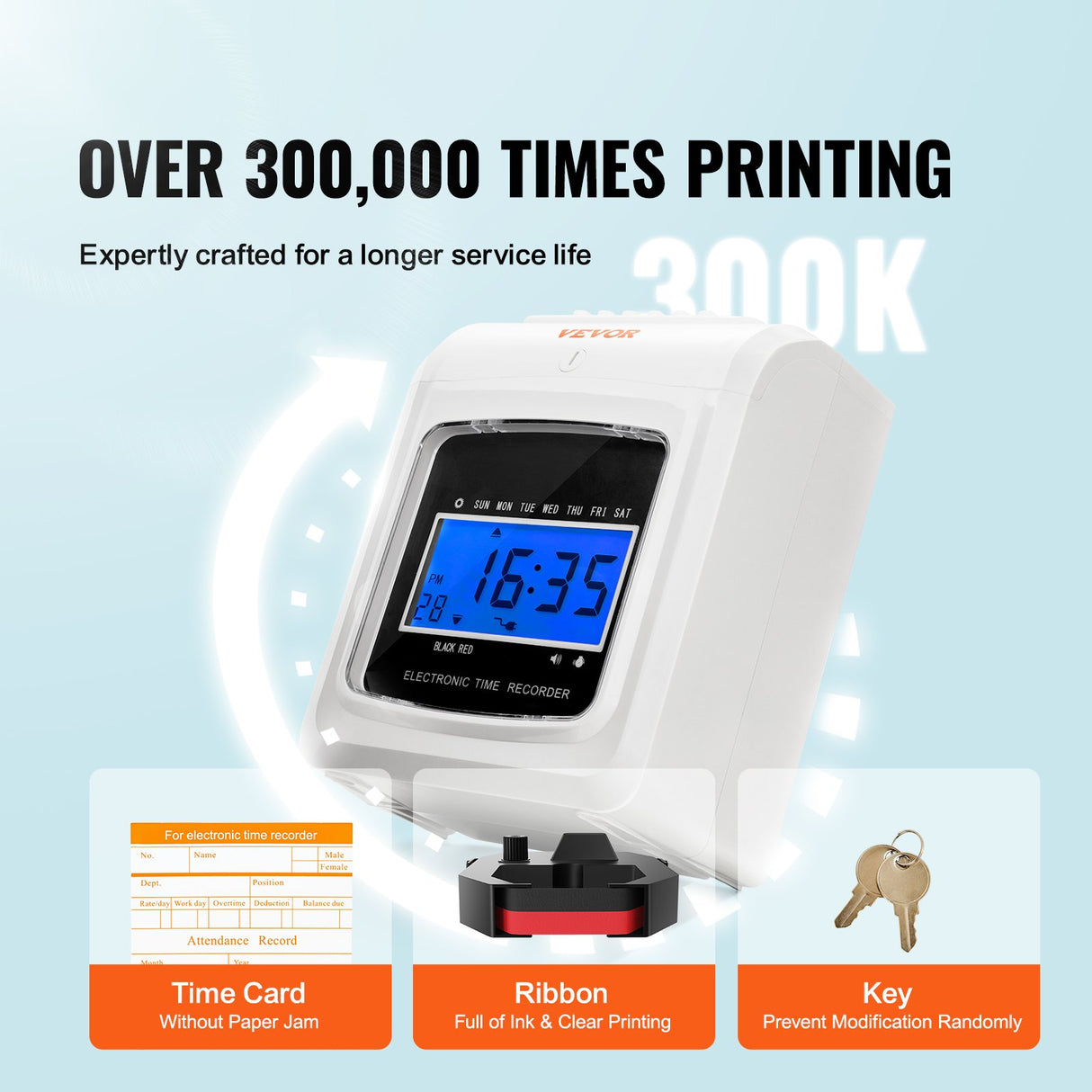 Punch Time Clock, Time Tracker Machine for Employees of Small Business, 6 Punches per Day, Time Clock Punch Machine Includes 102 Time Cards, 1 Ink Ribbon and 2 Security Keys