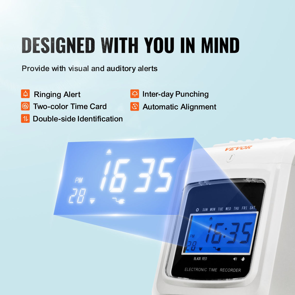 VEVOR Punch Time Clock, Time Tracker Machine for Employees of Small Business, 6 Punches per Day, Time Clock Punch Machine Includes 102 Time Cards, 1