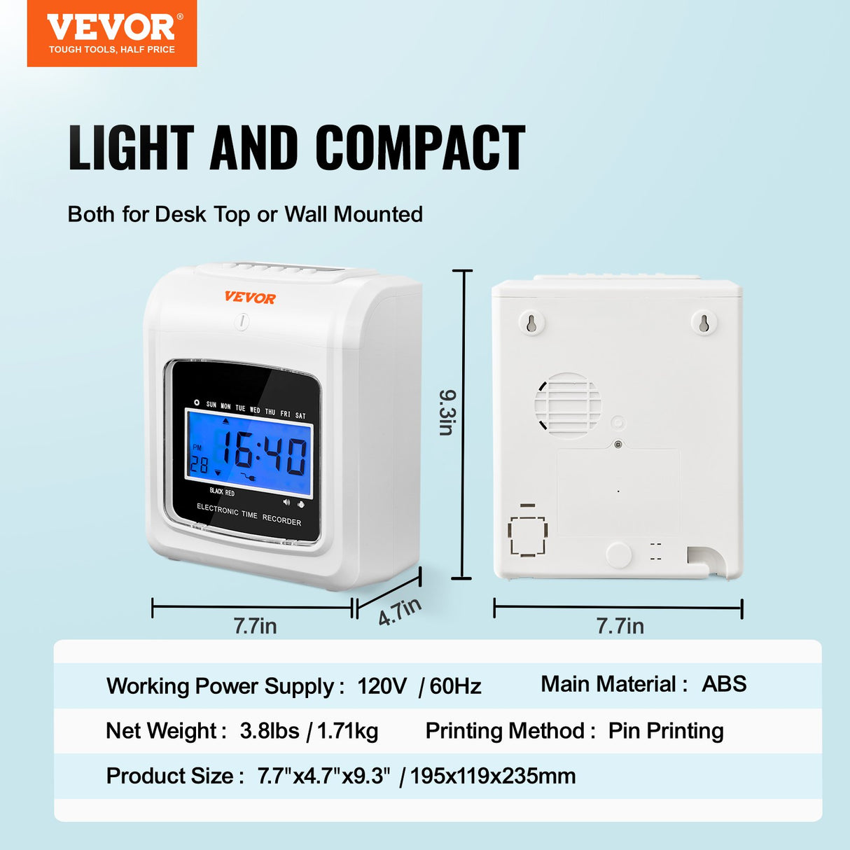 VEVOR Punch Time Clock, Time Tracker Machine for Employees of Small Business, 6 Punches per Day, Time Clock Punch Machine Includes 102 Time Cards, 1
