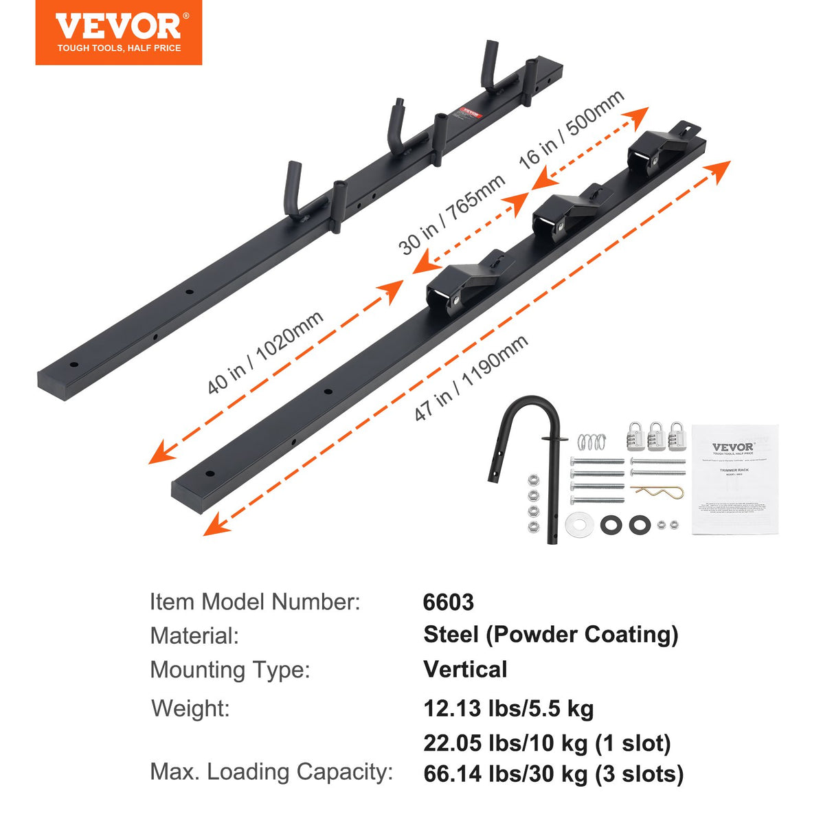 VEVOR Trimmer Rack, 3 Place Weeder Trimmer Rack, Locking Trim Holder Landscape Trailer Rack Carrier Mount on Open Pickup/Trailer Enclosed Trailers,
