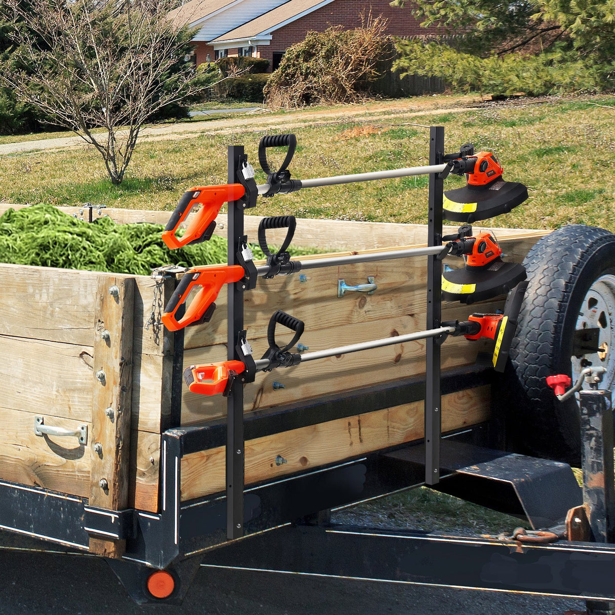VEVOR Trimmer Rack, 3 Place Weeder Trimmer Rack, Locking Trim Holder Landscape Trailer Rack Carrier Mount on Open Pickup/Trailer Enclosed Trailers,