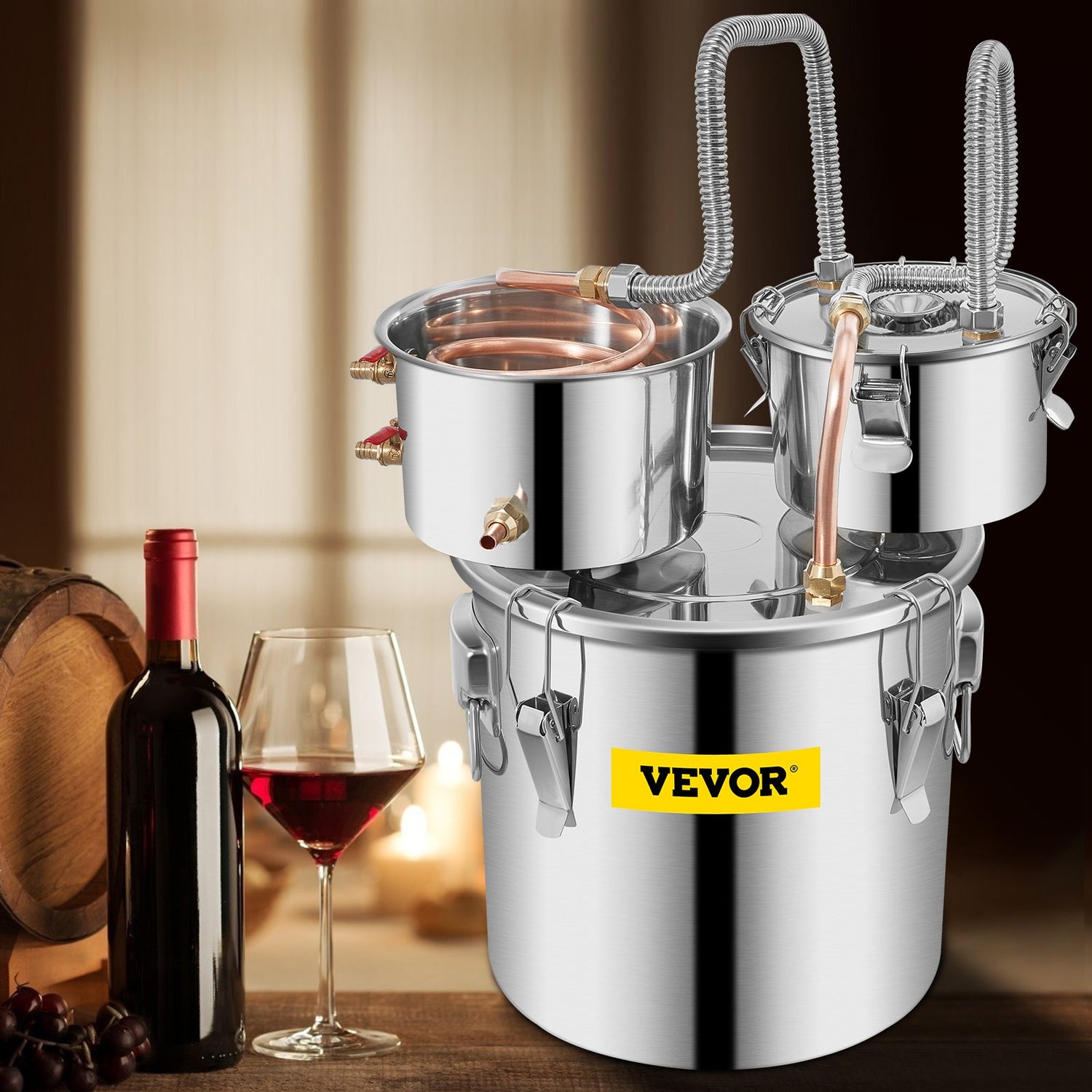 VEVOR 3 Pot 12L Alcohol Distiller Water Wine Boiler Home Brew Moonshinestill
