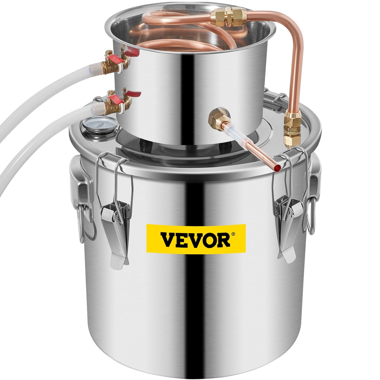 VEVOR Moonshine Still 3 Gal 12L Stainless Steel Water Alcohol Distiller Copper Tube Home Brewing Kit Build-in Thermometer for DIY Whisky Wine Brandy, 3Gal, Sliver