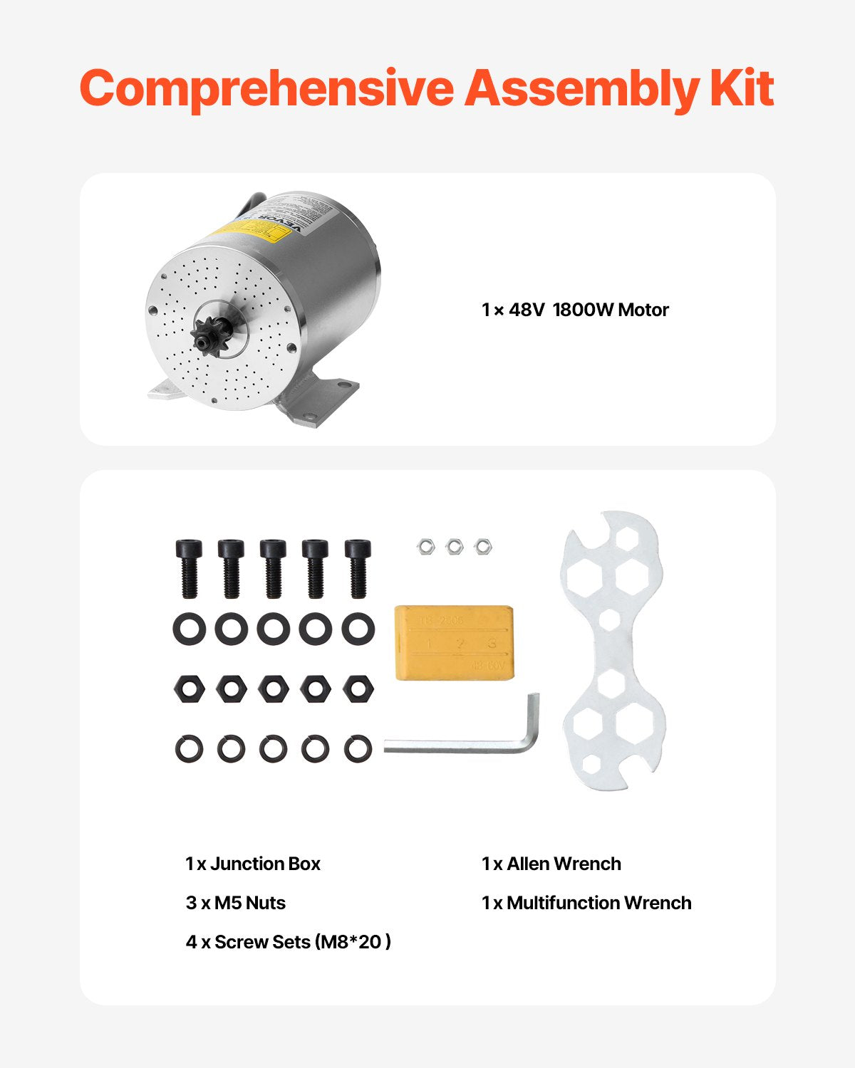 VEVOR 1800W Electric Brushless DC Motor 48V 4500rpm Motor for E-Bike Dirt Bike