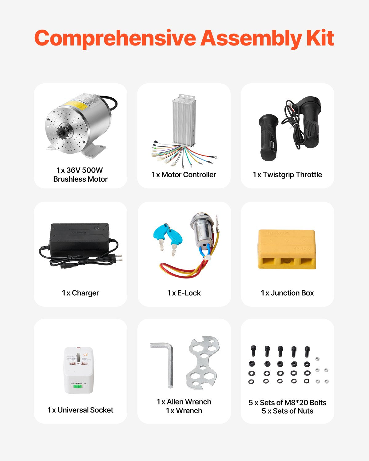 VEVOR 500W Electric Brushless DC Motor Kit 36V 3000rpm with Upgraded Controller