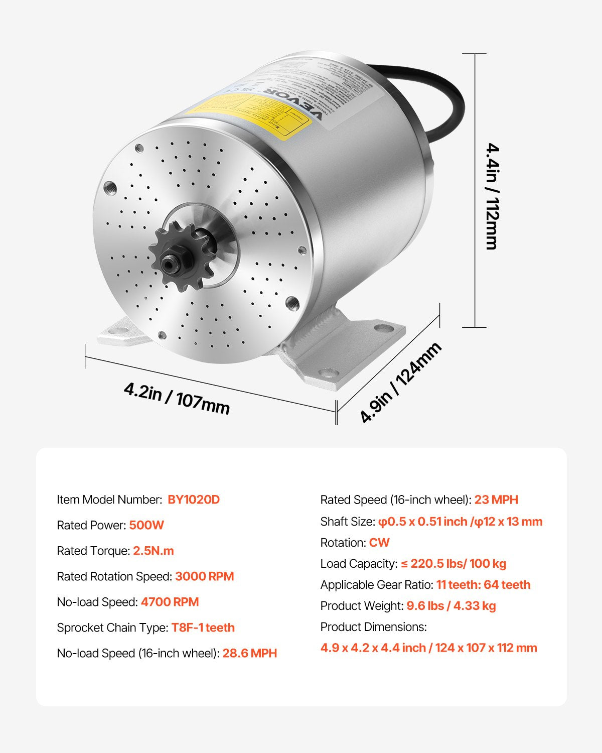 VEVOR 500W Electric Brushless DC Motor Kit 36V 3000rpm with Upgraded Controller