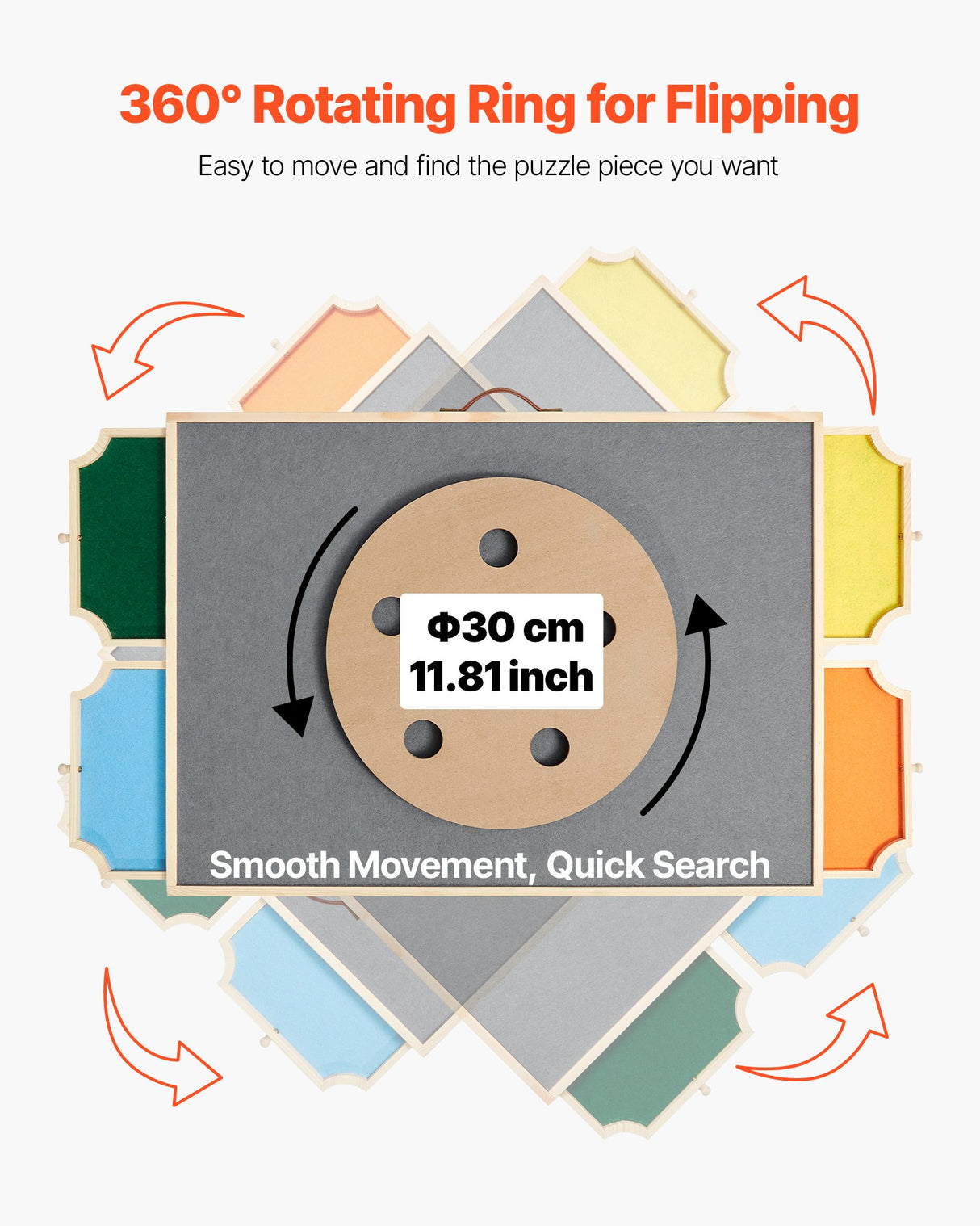 VEVOR 1000 Piece Puzzle Board with Drawer Cover Portable Wooden Jigsaw 73x53cm