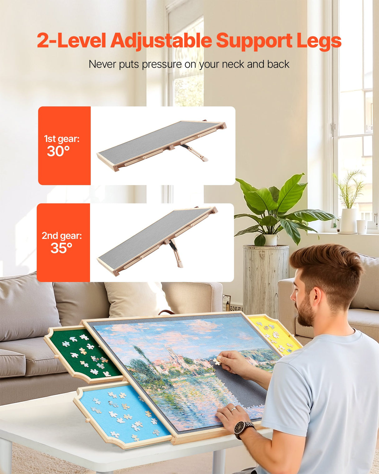 VEVOR 1000 Piece Puzzle Board with Drawer Cover Portable Wooden Jigsaw 73x53cm