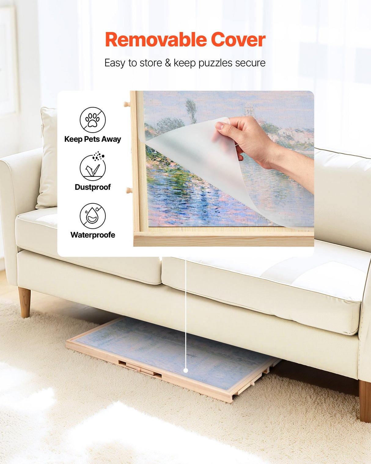 VEVOR 1000 Piece Puzzle Board with Drawer Cover Portable Wooden Jigsaw 74x53cm