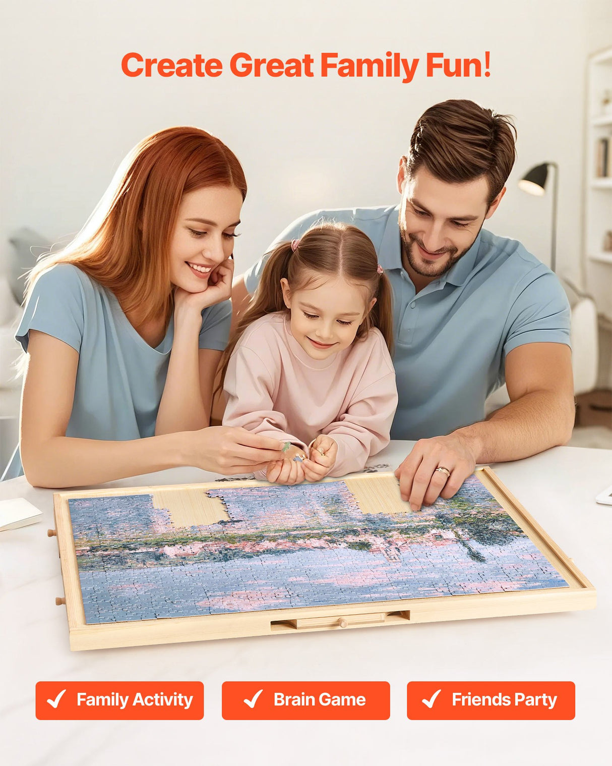 VEVOR 1000 Piece Puzzle Board with Drawer Cover Portable Wooden Jigsaw 74x53cm