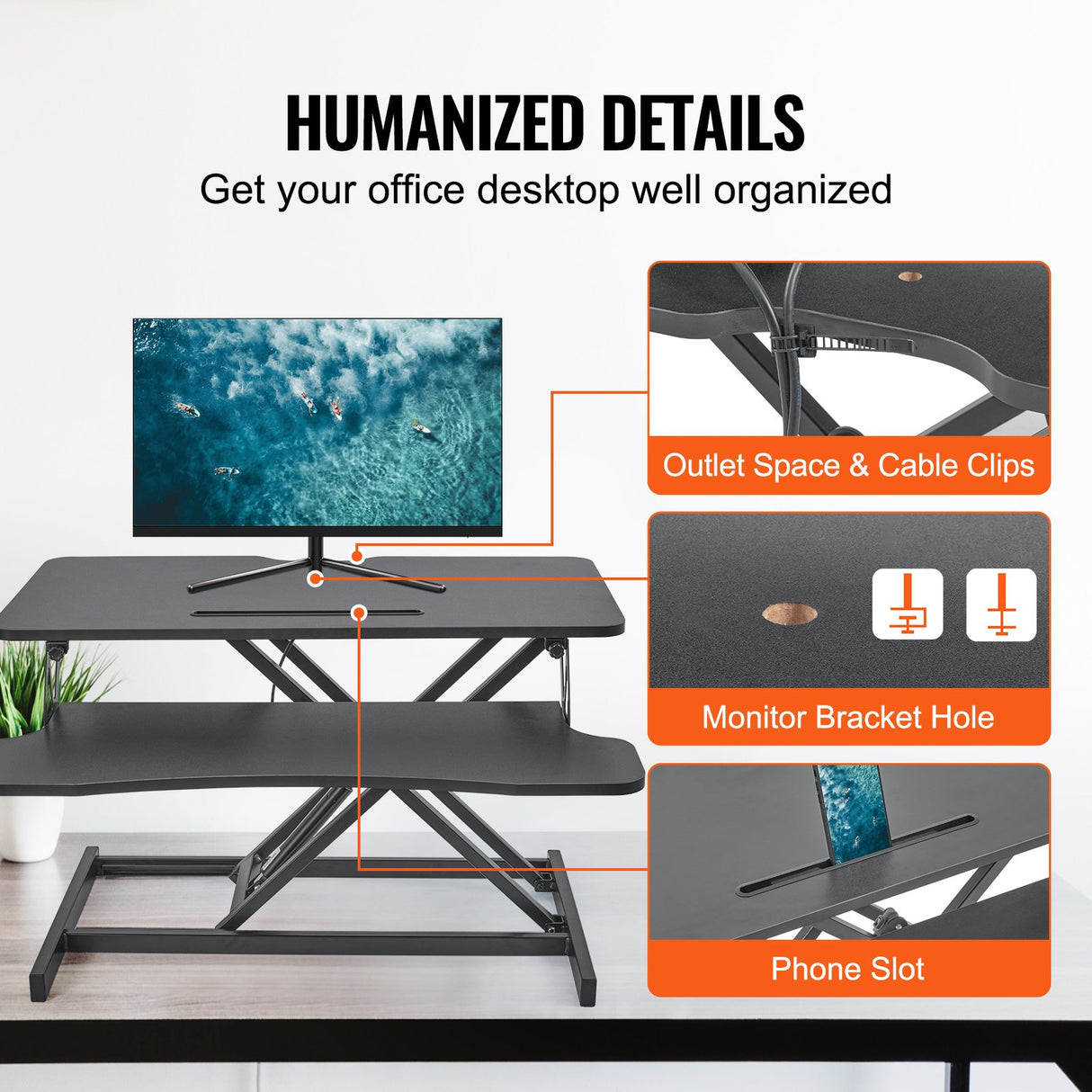 VEVOR Standing Desk Converter, Two-Tier Stand up Desk Riser, 800 mm Large Sit to Stand Desk Converter,140-510 mm Adjustable Height, for Monitor,