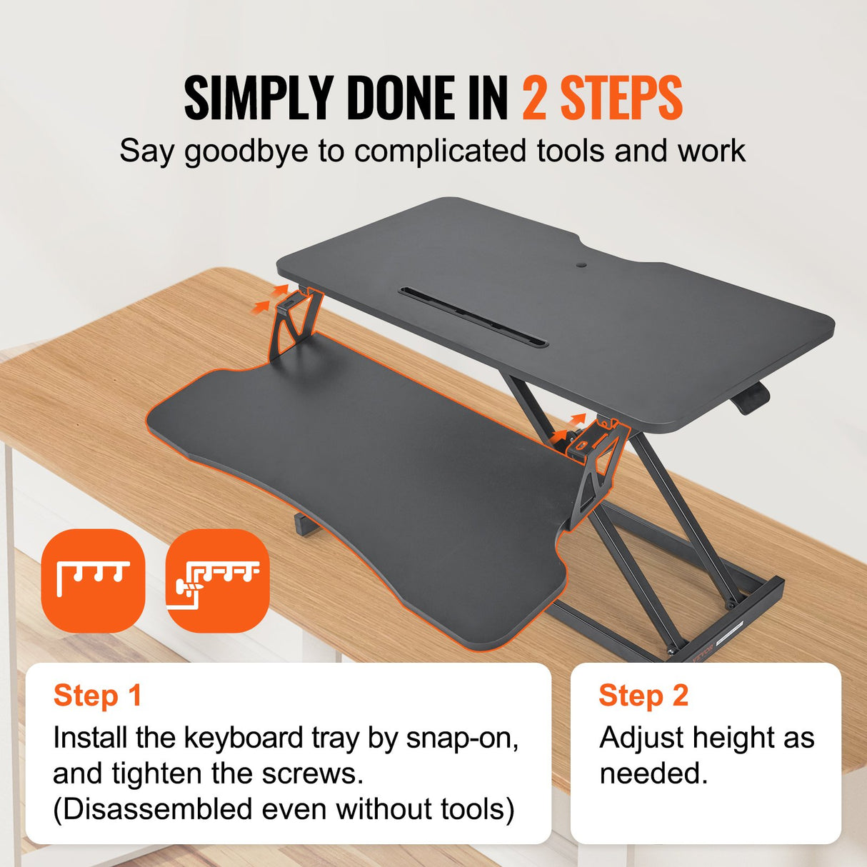 VEVOR Standing Desk Converter, Two-Tier Stand up Desk Riser, 800 mm Large Sit to Stand Desk Converter,140-510 mm Adjustable Height, for Monitor, Keyboard & Accessories Used in Home Office