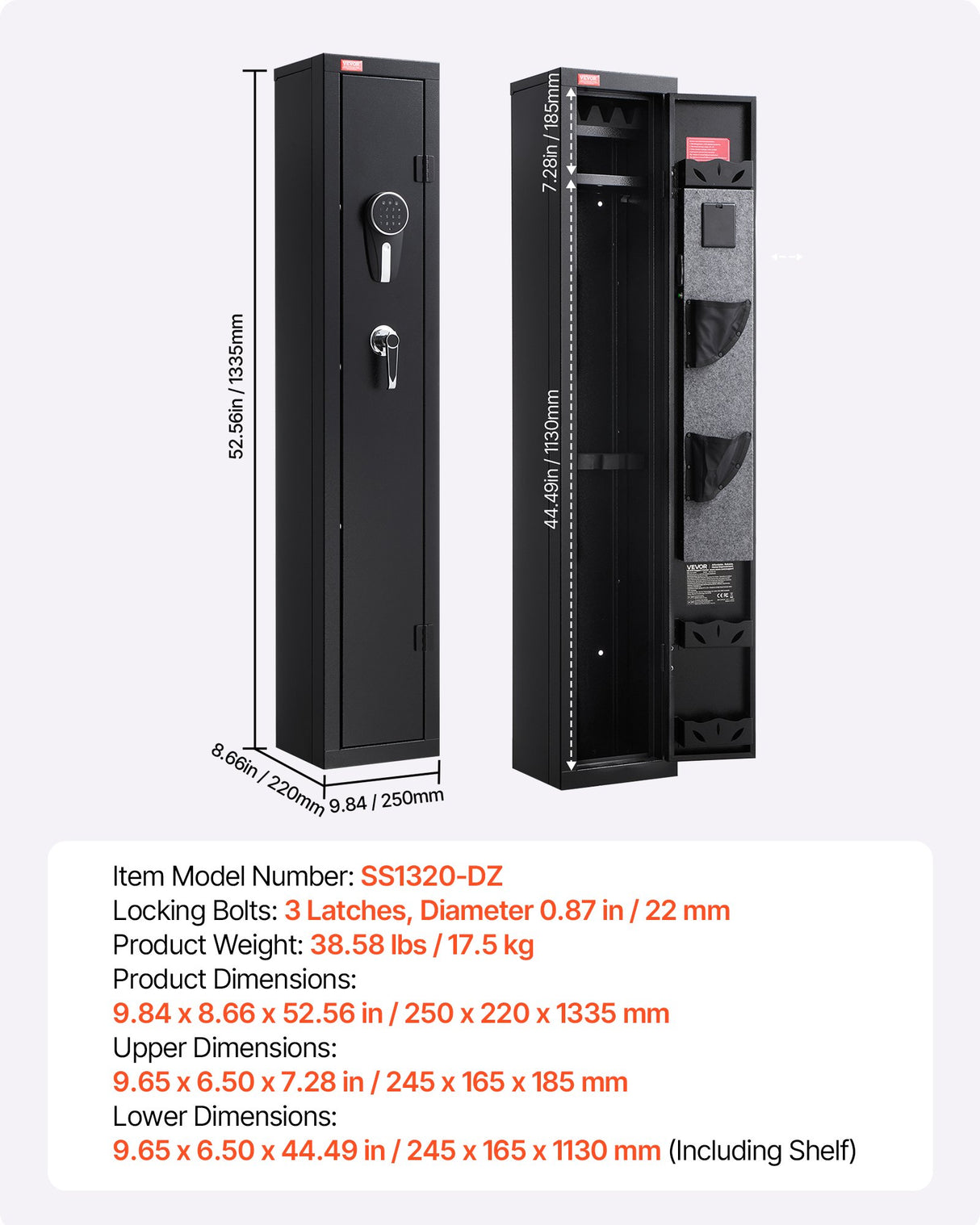 Gun Safe, Heavy Duty Cold-Rolled Steel Fireproof Rifle Cabinet with Digital Keypad & Key, Large Long Gun Cabinet with Magazine and LED Lighting, Adjustable Racks for Rifles, Pistols, Shotgun