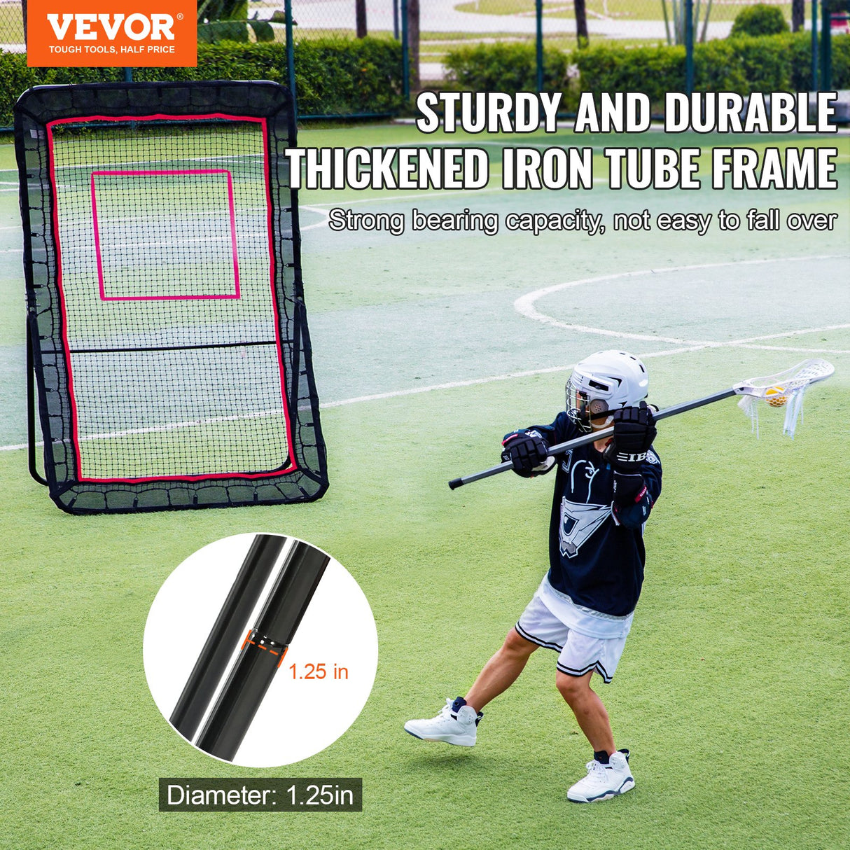 VEVOR Lacrosse Rebounder for Backyard, 5x7 Ft Volleyball Bounce Back Net, Pitchback Throwback Baseball Softball Return Training Screen, Adjustable