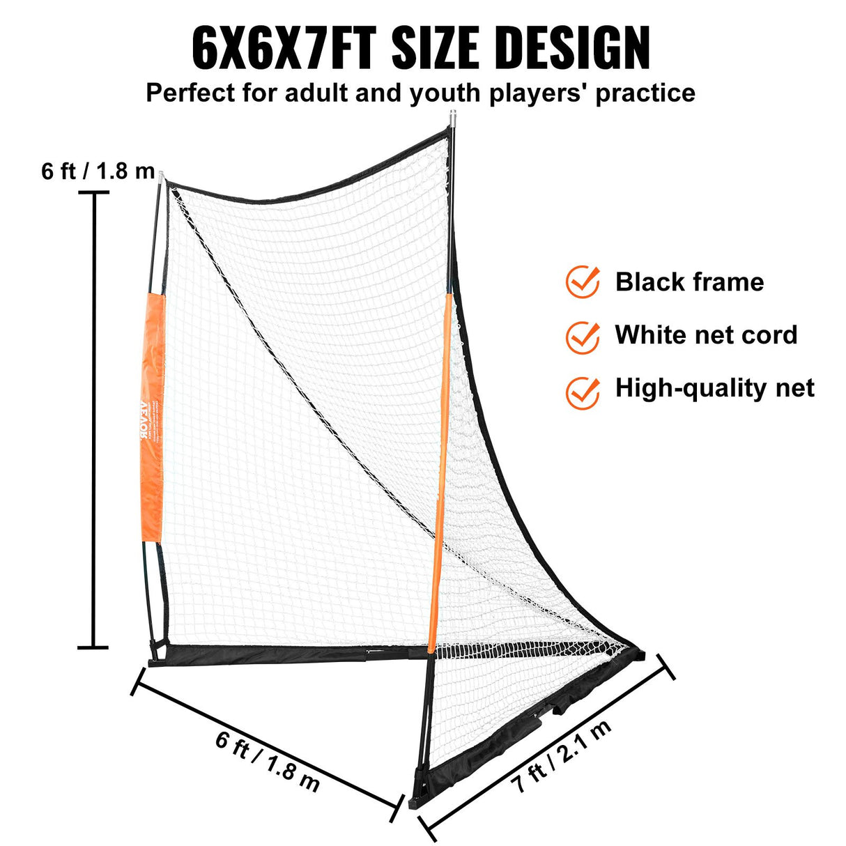 VEVOR Lacrosse Goal, 1.8mx1.8m Lacrosse Net, Portable Lacrosse Goal with Carry Bag, Fiberglass Rod Backyard Lacrosse Training Equipment, Easy Setup