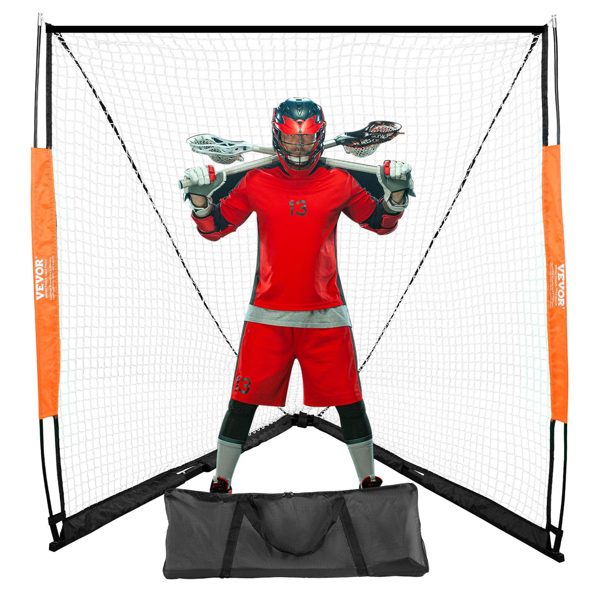 VEVOR Lacrosse Goal, 1.8mx1.8m Lacrosse Net, Portable Lacrosse Goal with Carry Bag, Fiberglass Rod Backyard Lacrosse Training Equipment, Easy Setup