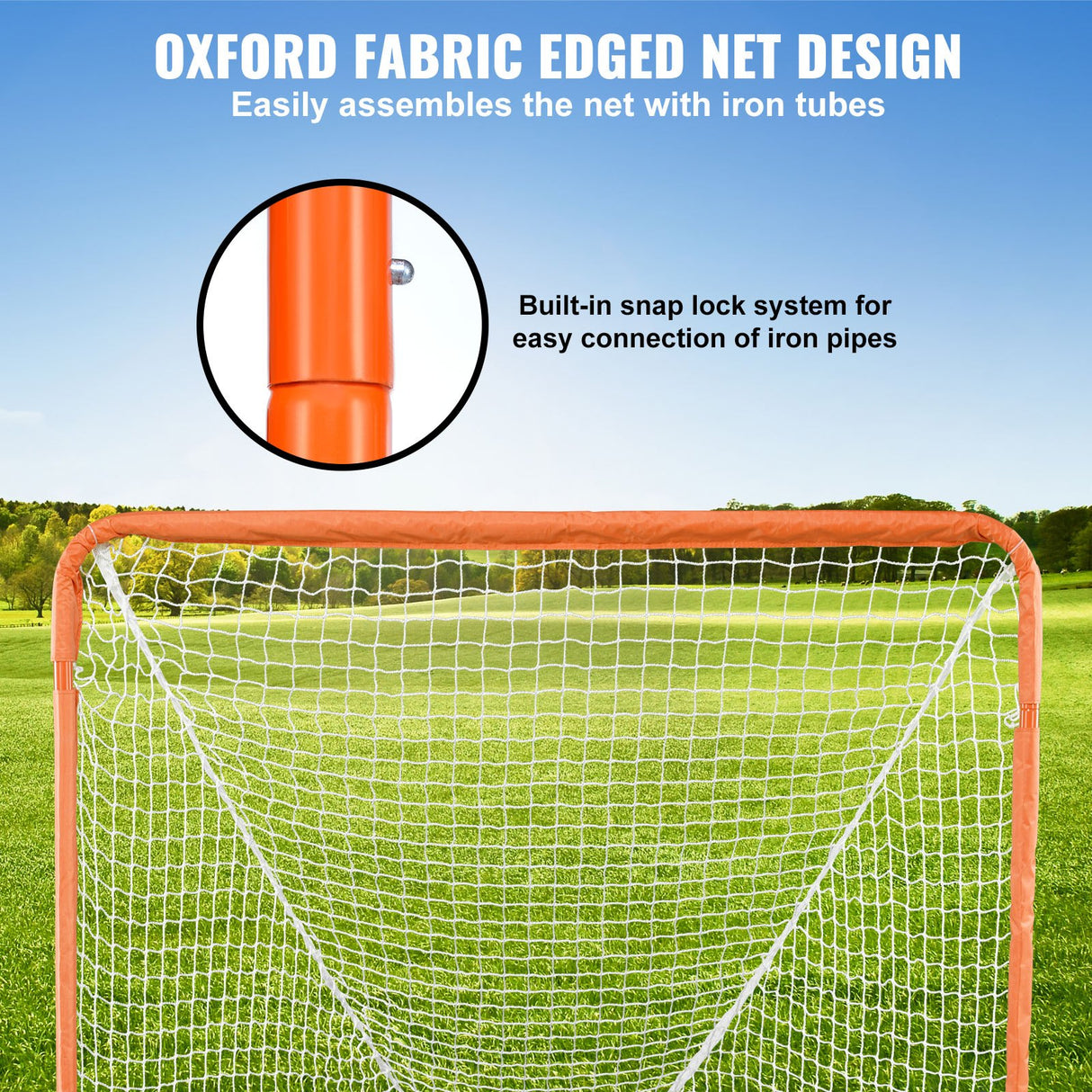 VEVOR Lacrosse Goal, 1.2 mx 1.2 m Small Kids Lacrosse Net, Folding Portable Lacrosse Goal with Carry Bag, Iron Frame Backyard Training Equipment, Quick & Easy Setup, Perfect for Youth Training, Orange