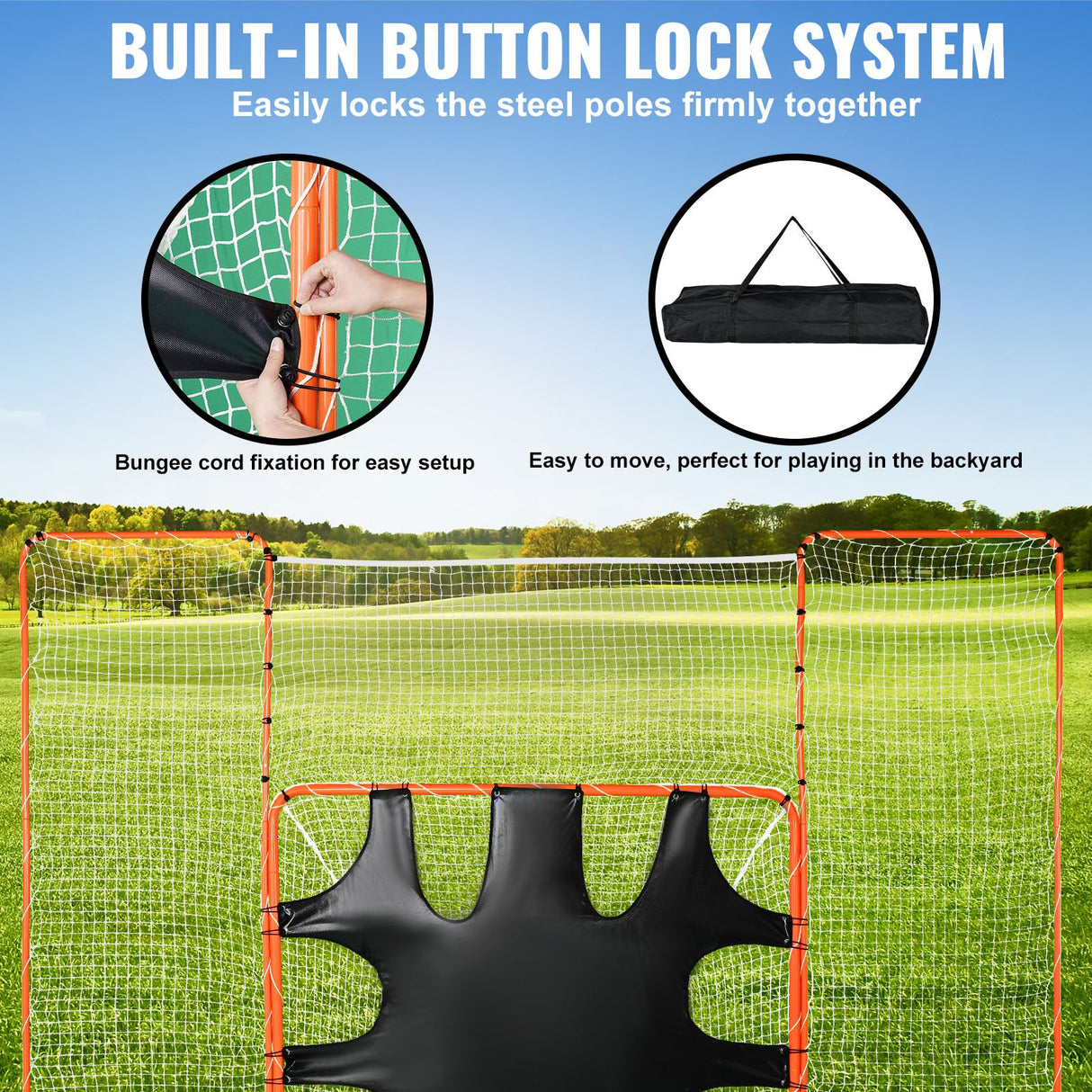 VEVOR 3-IN-1 Lacrosse Goal with Backstop and Target,3.7mx2.7m Lacrosse Net, Steel Frame Backyard Lacrosse Rebounder Equipment, Quick & Easy Setup