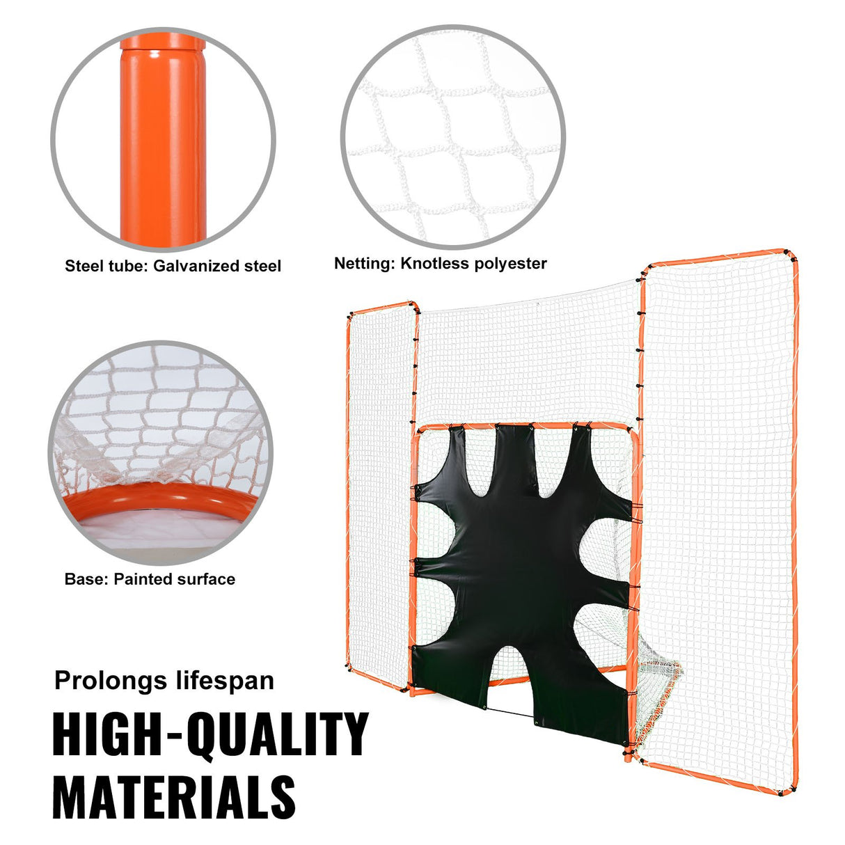 VEVOR 3-IN-1 Lacrosse Goal with Backstop and Target,3.7mx2.7m Lacrosse Net, Steel Frame Backyard Lacrosse Rebounder Equipment, Quick & Easy Setup