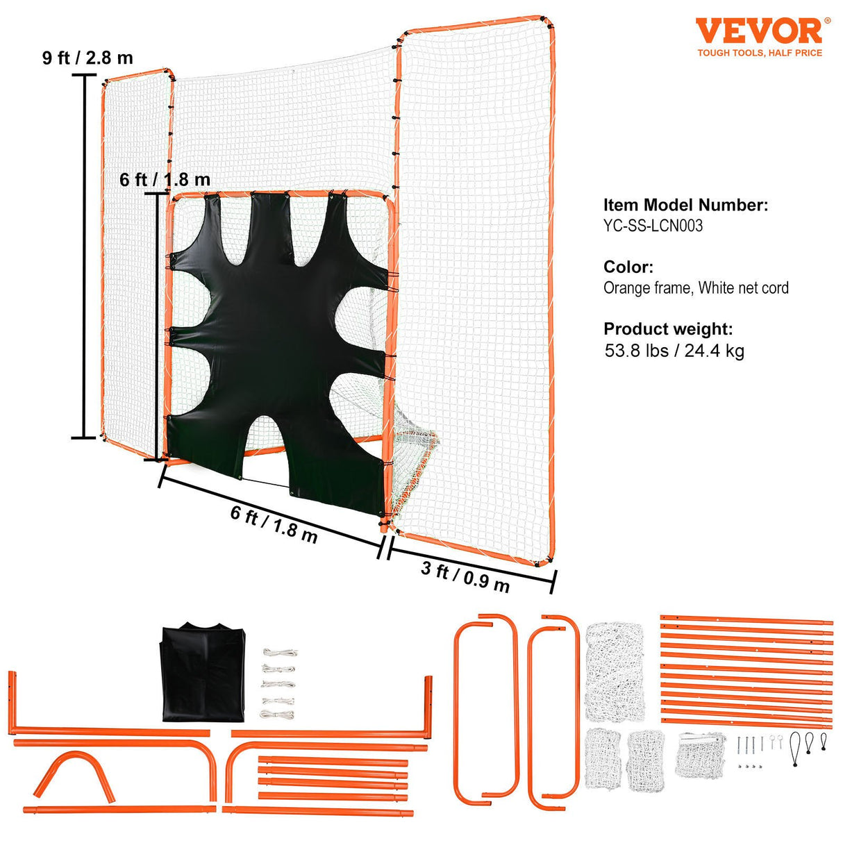VEVOR 3-IN-1 Lacrosse Goal with Backstop and Target,3.7mx2.7m Lacrosse Net, Steel Frame Backyard Lacrosse Rebounder Equipment, Quick & Easy Setup