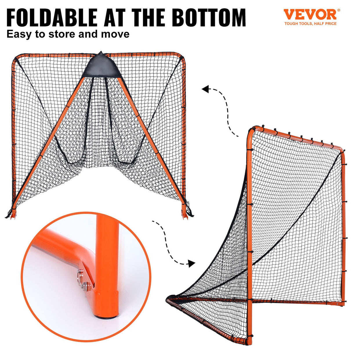 VEVOR Lacrosse Goal, 1.8mx1.8m Lacrosse Net, Folding Portable Backyard Lacrosse Training Equipment, Steel Frame Training Net, Quick & Easy Setup