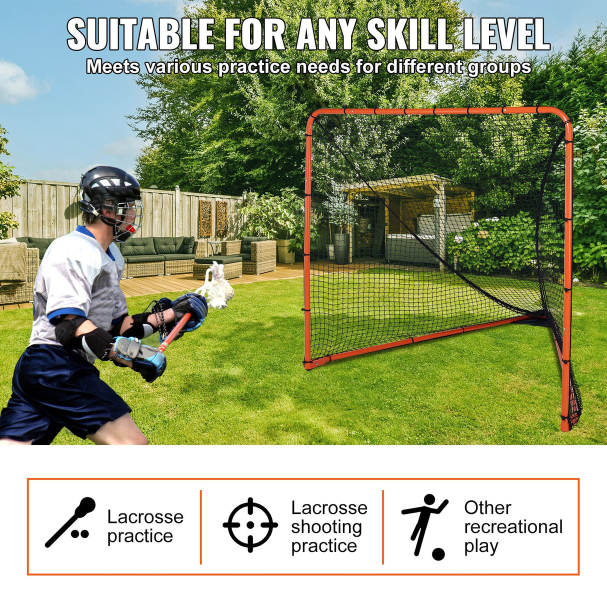 VEVOR Lacrosse Goal, 1.8mx1.8m Lacrosse Net, Folding Portable Backyard Lacrosse Training Equipment, Steel Frame Training Net, Quick & Easy Setup