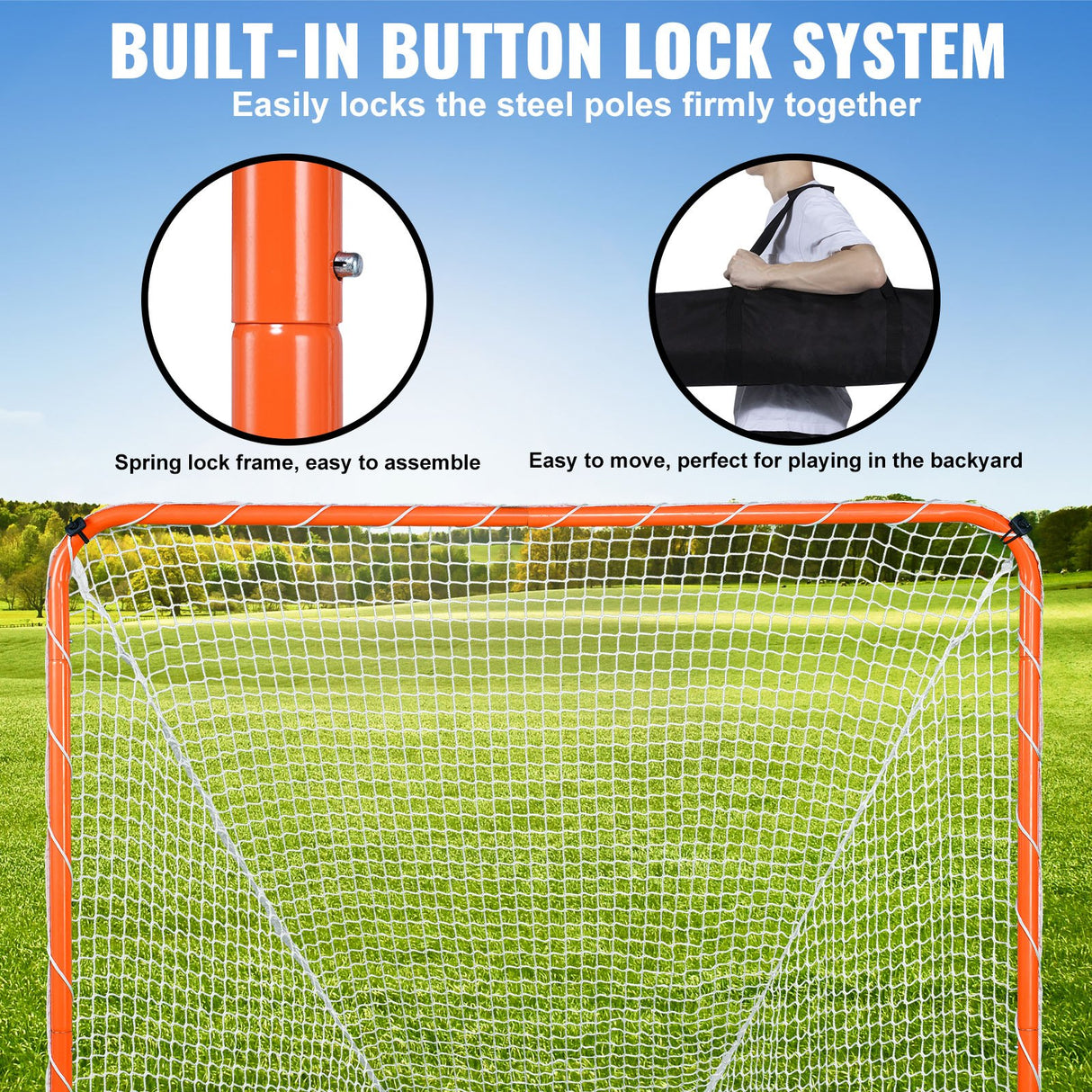 VEVOR Lacrosse Goal, 6' x 6' Lacrosse Net, Steel Frame Backyard Lacrosse Training Equipment, Portable Lacrosse Goal with Carry Bag, Quick & Easy Setup