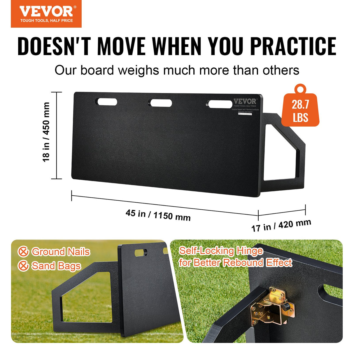 VEVOR Soccer Rebounder Board, 115x45 cm Portable Soccer Wall with 2 Angles Rebound, Foldable HDPE Kickback Rebound Board, Soccer Training Equipment