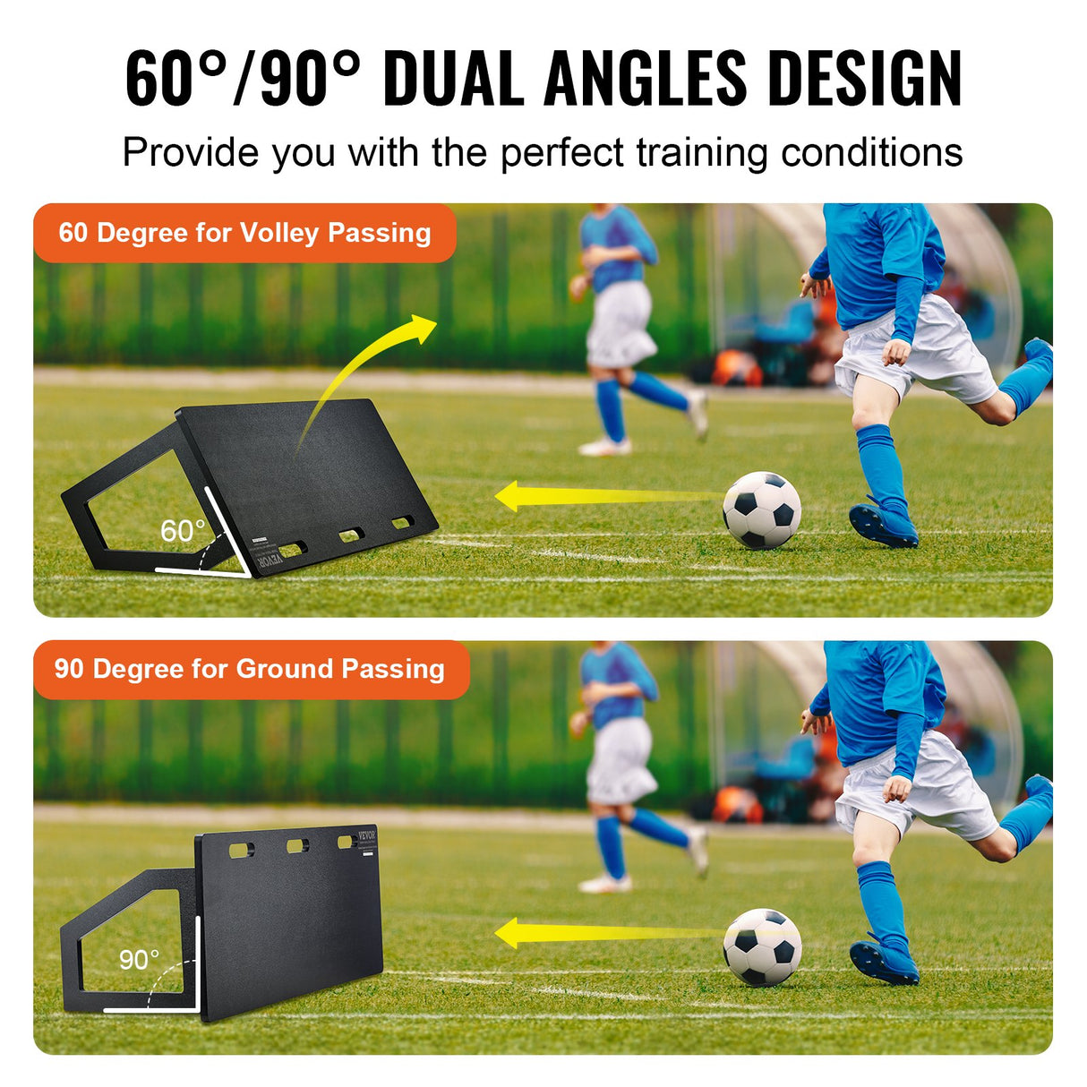 VEVOR Soccer Rebounder Board, 115x45 cm Portable Soccer Wall with 2 Angles Rebound, Foldable HDPE Kickback Rebound Board, Soccer Training Equipment