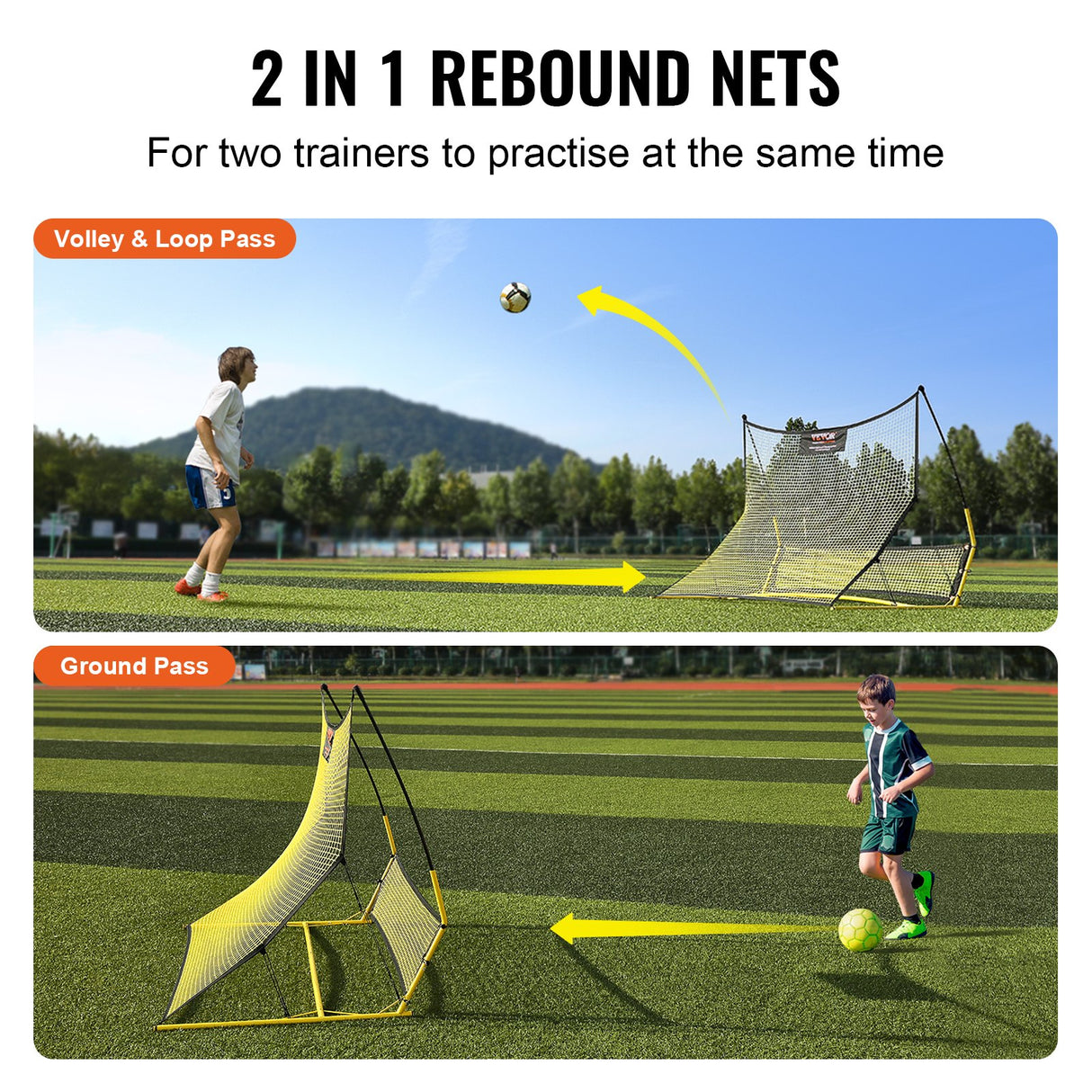 VEVOR Soccer Trainer, 2-IN-1 Portable Soccer Rebounder Net, Iron Soccer Practice Equipment, Sports Football Rebounder Wall with Portable Bag, Perfect