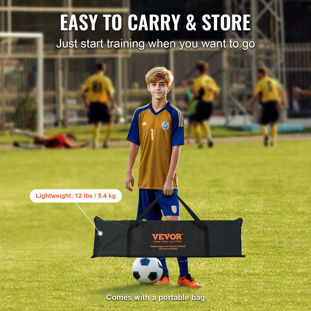 VEVOR Soccer Trainer, 2-IN-1 Portable Soccer Rebounder Net, Iron Soccer Practice Equipment, Sports Football Rebounder Wall with Portable Bag, Perfect