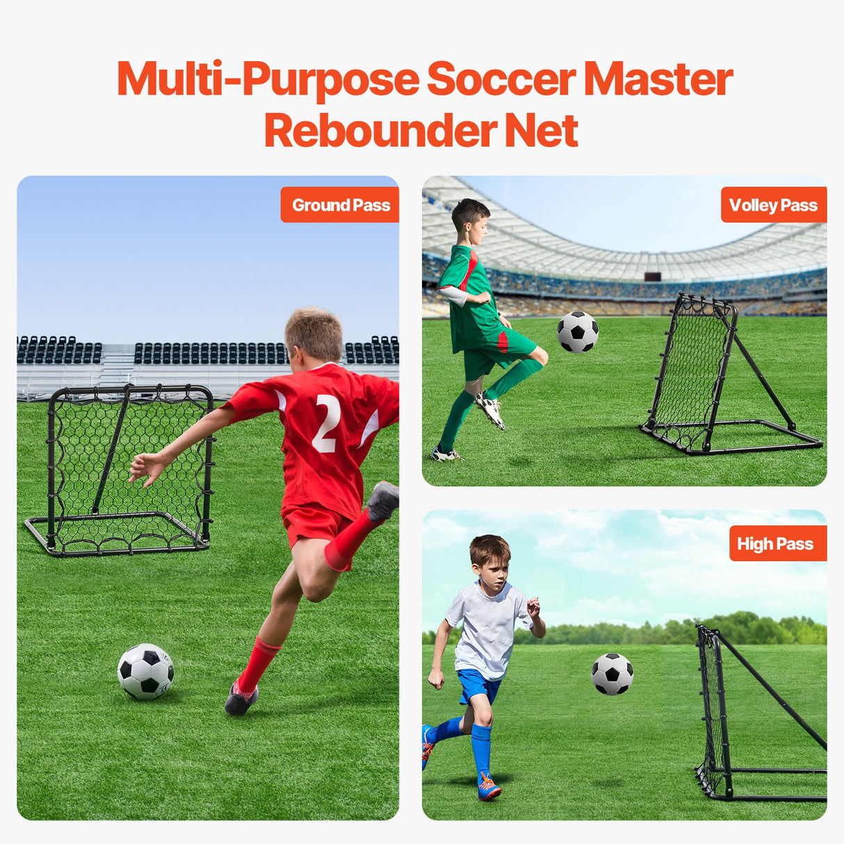 34"x34" Soccer Rebounder Net Kick-Back Portable Football Training Gifts