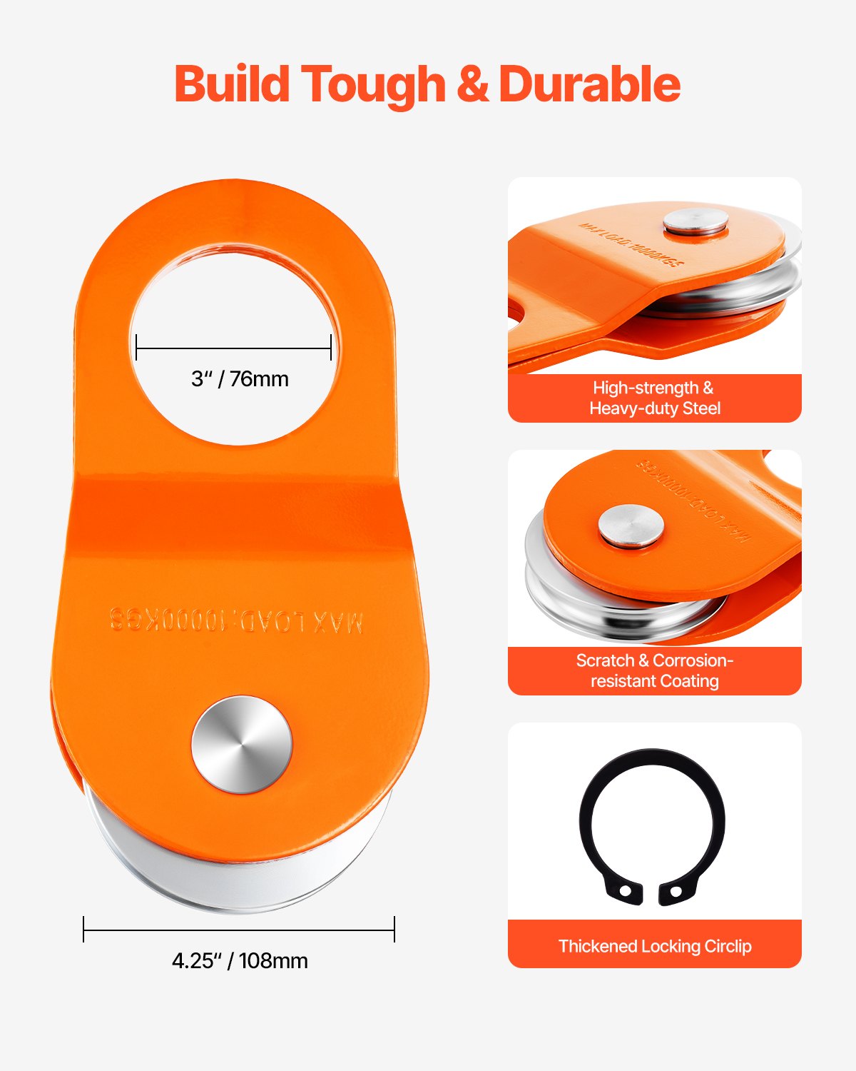 VEVOR 10 Ton Recovery Winch Snatch Block 22,000 lbs Capacity Off Road ATV UTV