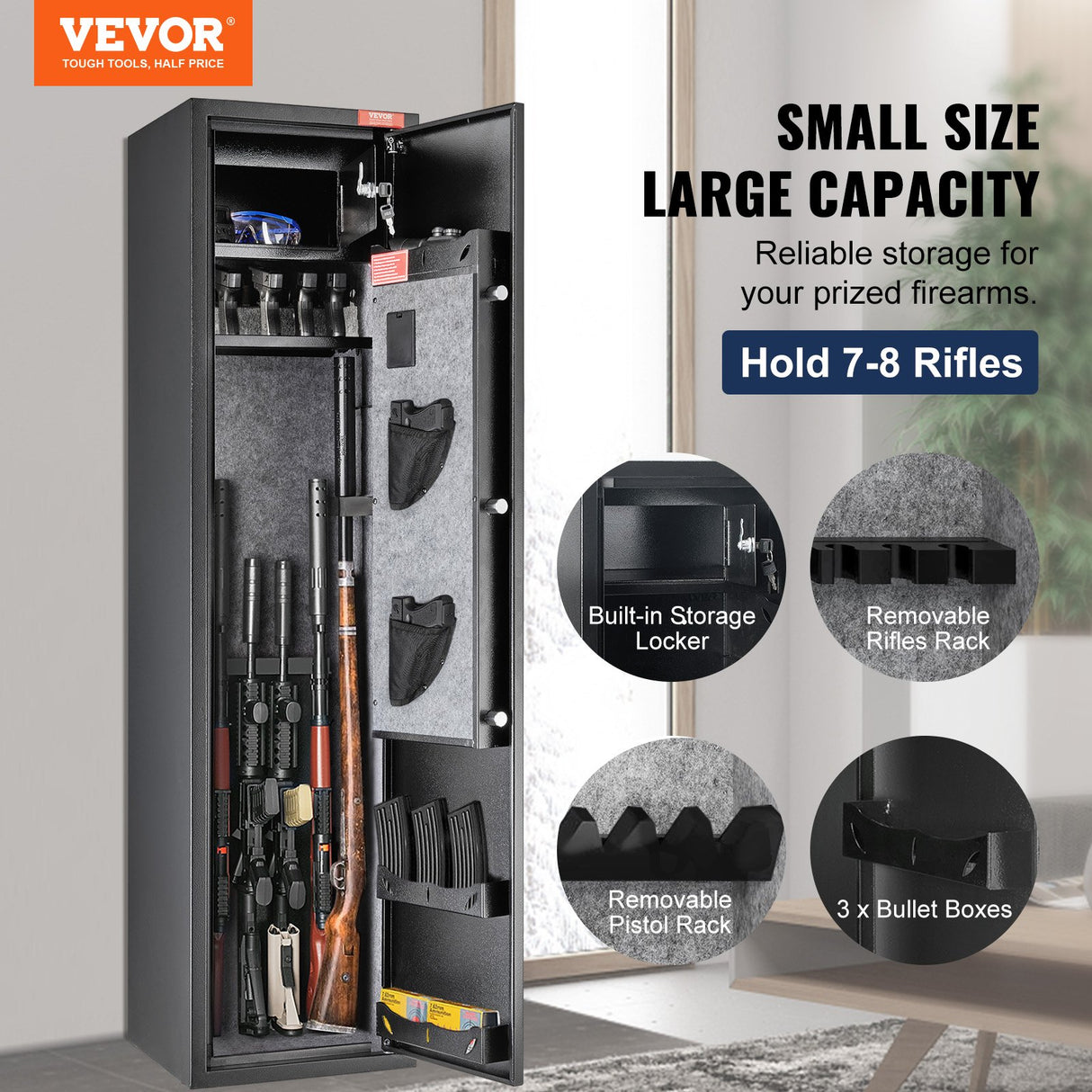 VEVOR Gun Safe Rifle Safe with Digital Keypad & Lock 5 Rifles Storage Cabinet