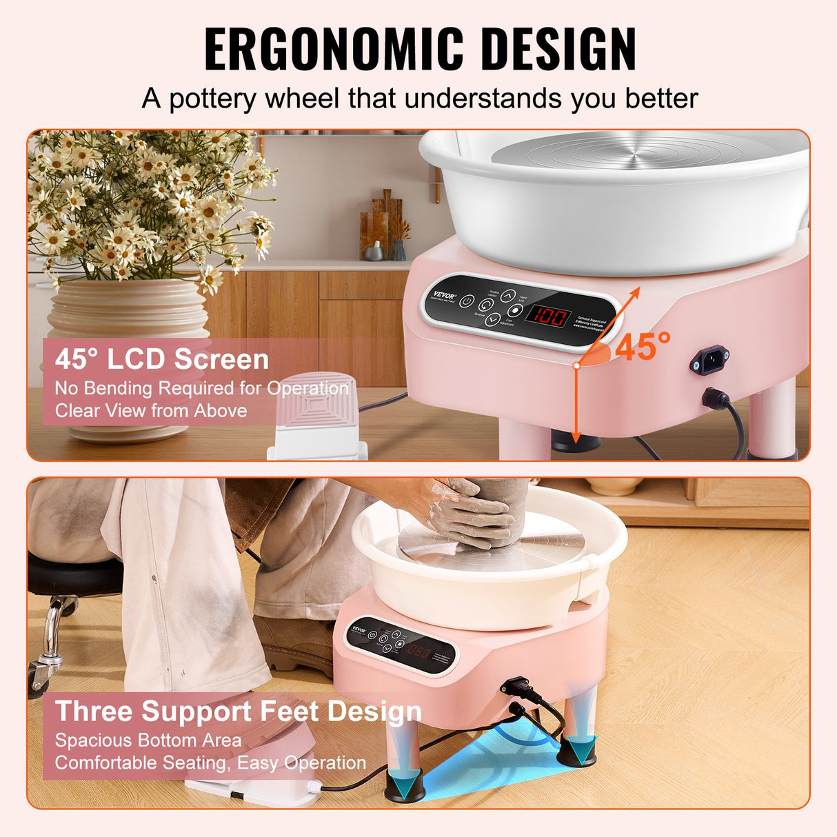 VEVOR Pottery Wheel, 10 inch Pottery Forming Machine, 350W Electric Wheel for Pottery with Foot Pedal and LCD Touch Screen, Direct Drive Ceramic Wheel