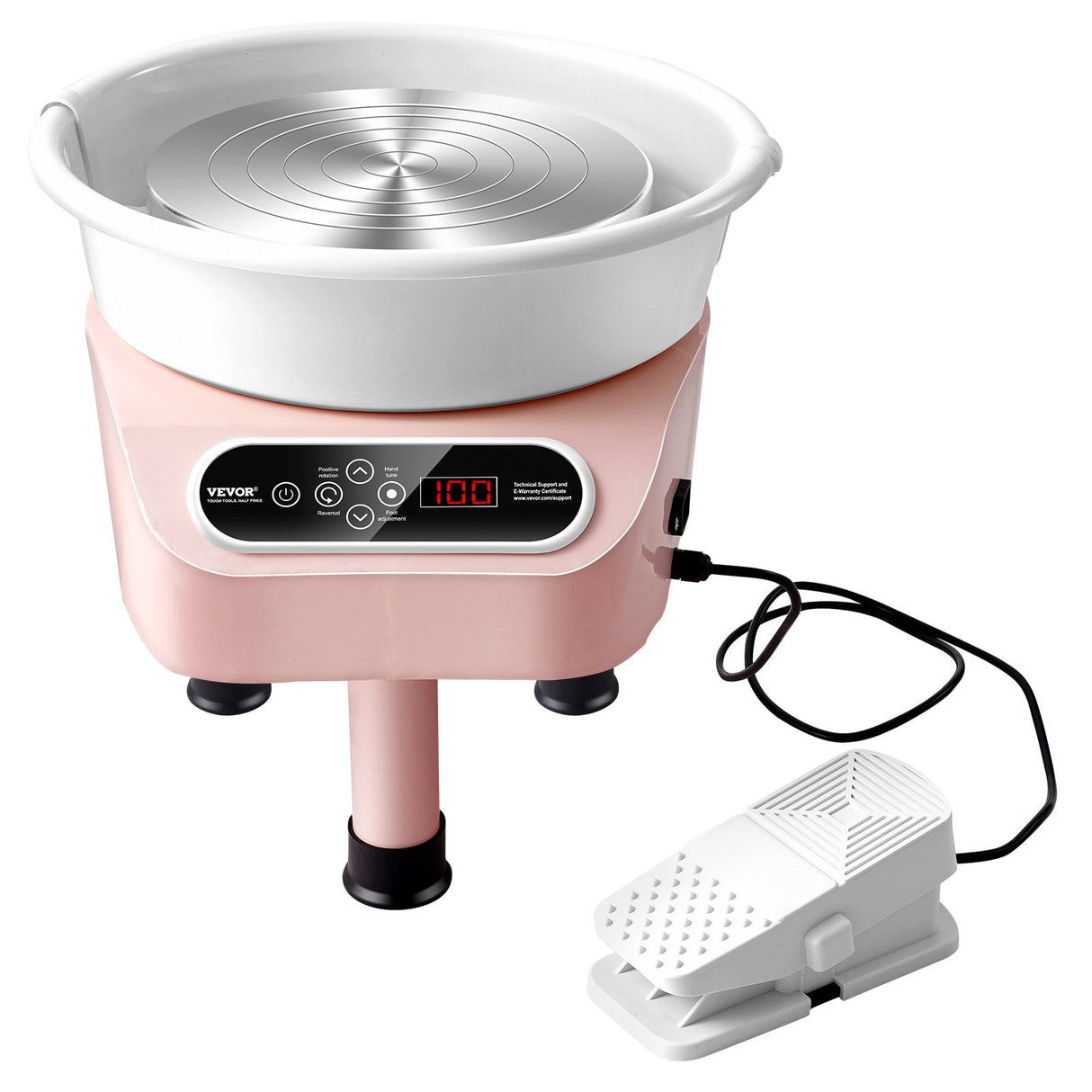 VEVOR Pottery Wheel, 10 inch Pottery Forming Machine, 350W Electric Wheel for Pottery with Foot Pedal and LCD Touch Screen, Direct Drive Ceramic Wheel with 3 Support Legs for DIY Art Craft, Pink