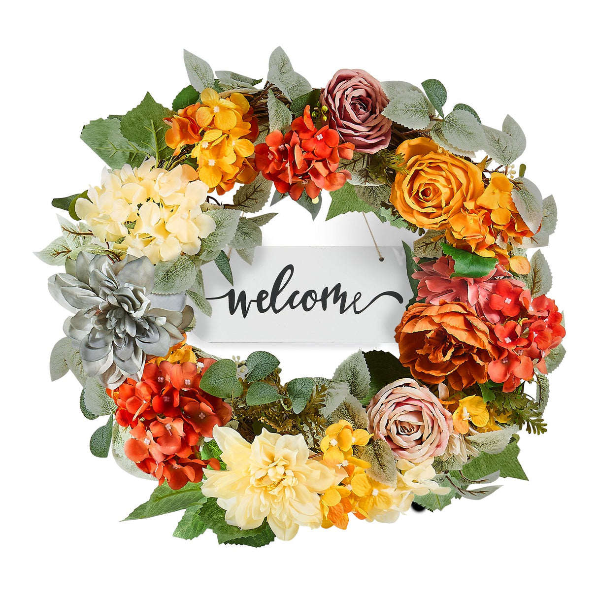 VEVOR Artificial Decorative Wreath 60.96 cm Red Orange Yellow Hydrangeas Roses