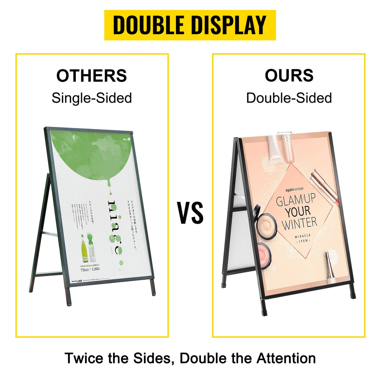 VEVOR A-Frame Sidewalk Sign 24"x36" Sidewalk Signs for Businesses Black Coated Steel Metal A-Frame Sign Slide-in Folding Sandwich Board Sidewalk Sign
